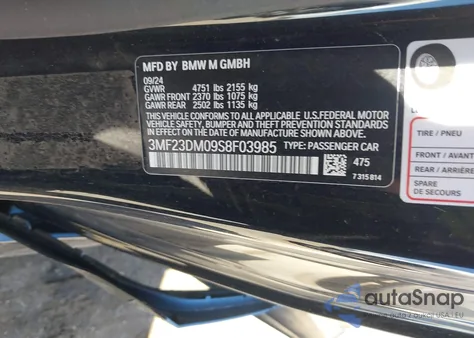 2025 BMW M2 z USA, uszkodzony, nr VIN 3MF23DM09S8F03985